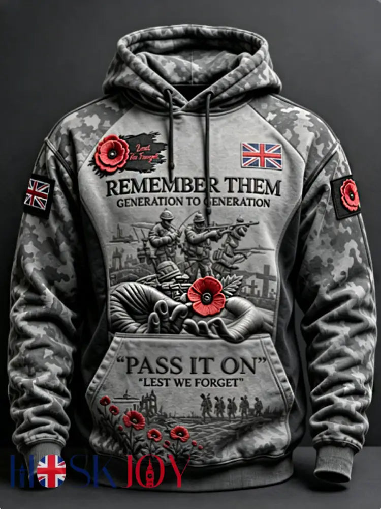Men’s Remembrance Day Lest We Forget Hoodie - Gray / S