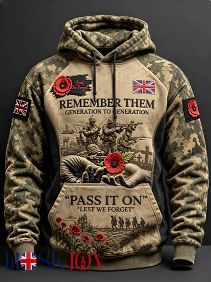 Men’s Remembrance Day Lest We Forget Hoodie - Khaki / S