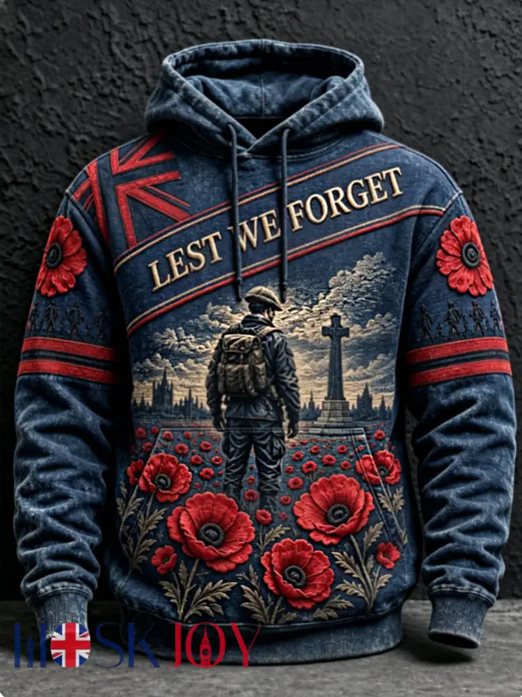 Men’s Remembrance Day Lest We Forget Hoodie - Navy Blue / S