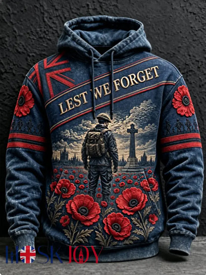 Men’s Remembrance Day Lest We Forget Hoodie - Navy Blue / S