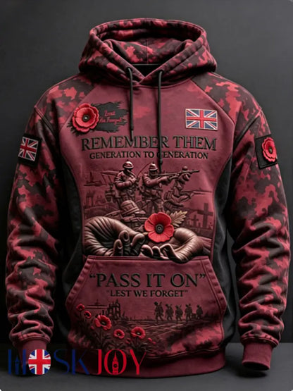 Men’s Remembrance Day Lest We Forget Hoodie - Red / S