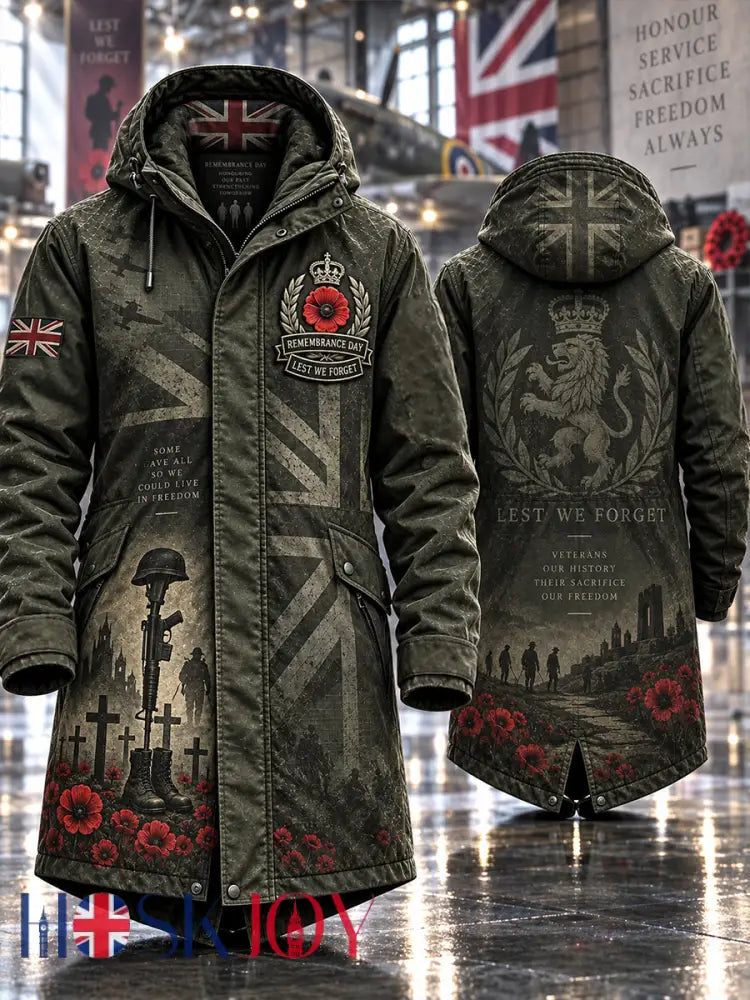 Men’s Remembrance Day Lest We Forget Long Coat - Army Green / S
