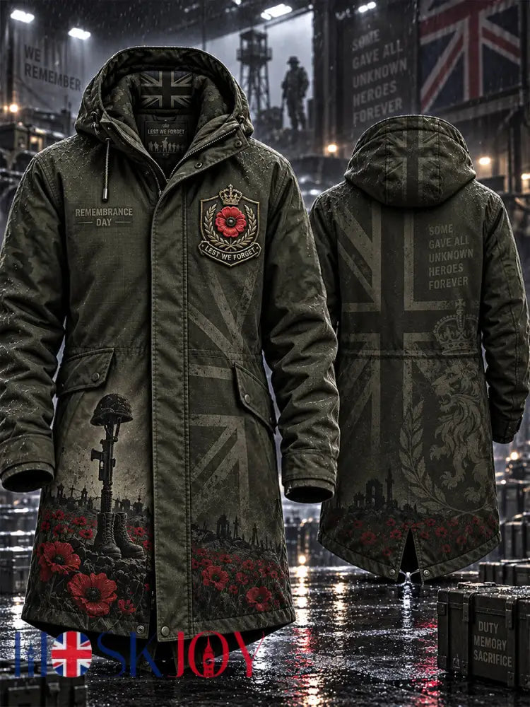 Men’s Remembrance Day Lest We Forget Long Coat - Army Green / S