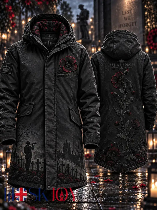 Men’s Remembrance Day Lest We Forget Long Coat - Black / S