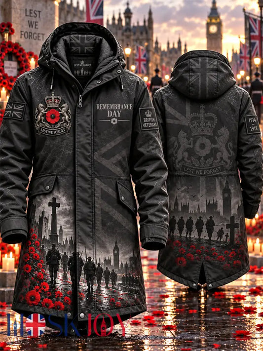 Men’s Remembrance Day Lest We Forget Long Coat - Black / S