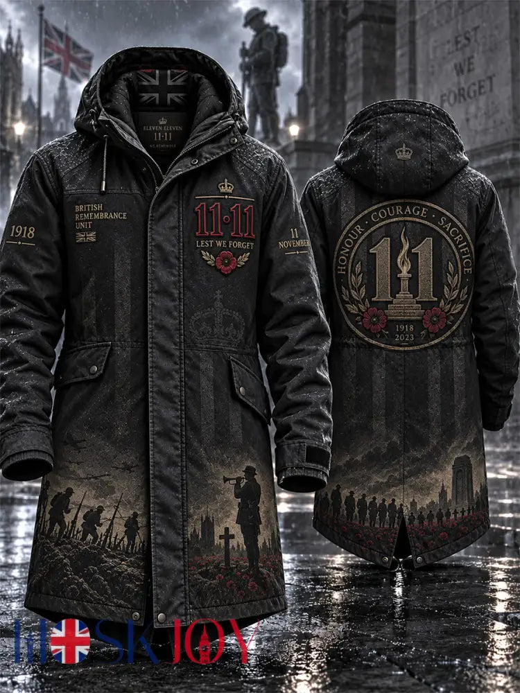 Men’s Remembrance Day Lest We Forget Long Coat - Black / S