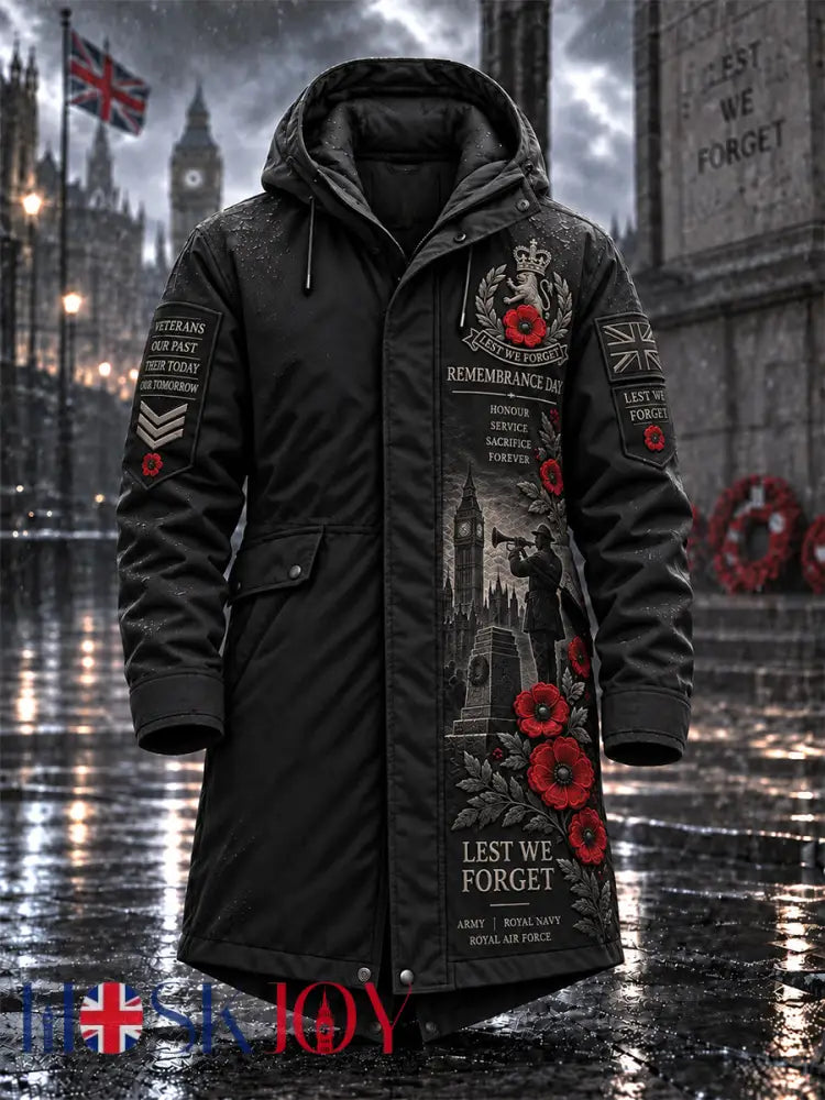 Men’s Remembrance Day Lest We Forget Long Coat - Black / S
