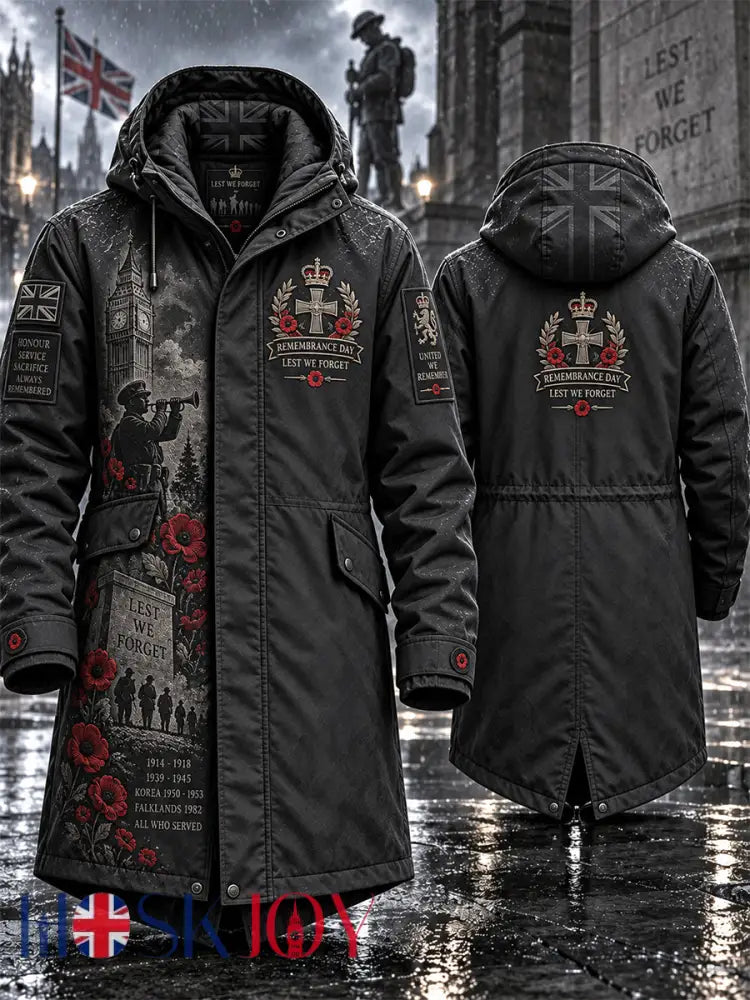 Men’s Remembrance Day Lest We Forget Long Coat - Black / S
