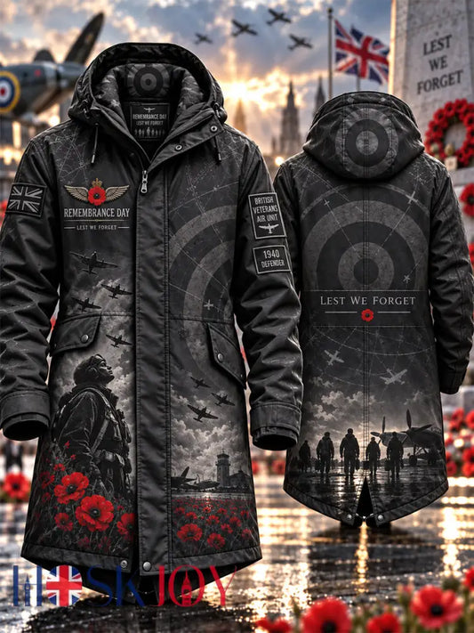 Men’s Remembrance Day Lest We Forget Long Coat - Black / S