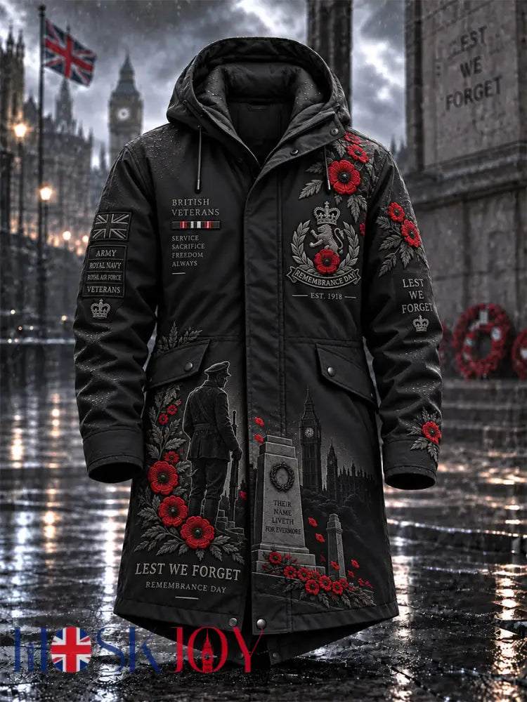 Men’s Remembrance Day Lest We Forget Long Coat - Black / S