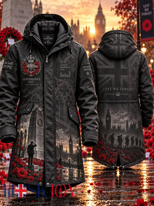 Men’s Remembrance Day Lest We Forget Long Coat - Black / S