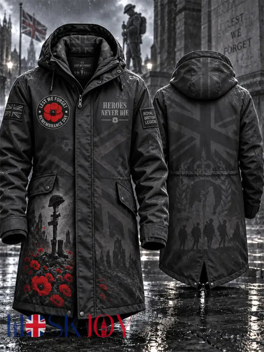 Men’s Remembrance Day Lest We Forget Long Coat - Black / S