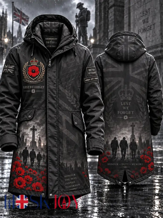 Men’s Remembrance Day Lest We Forget Long Coat - Black / S