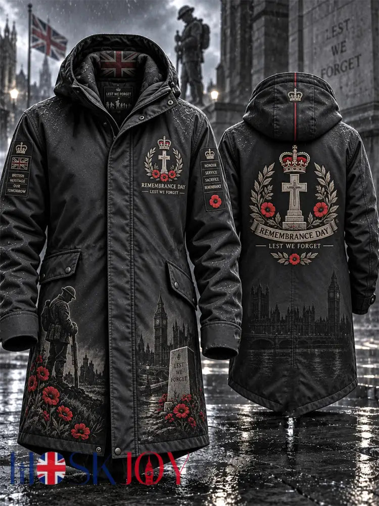 Men’s Remembrance Day Lest We Forget Long Coat - Black / S