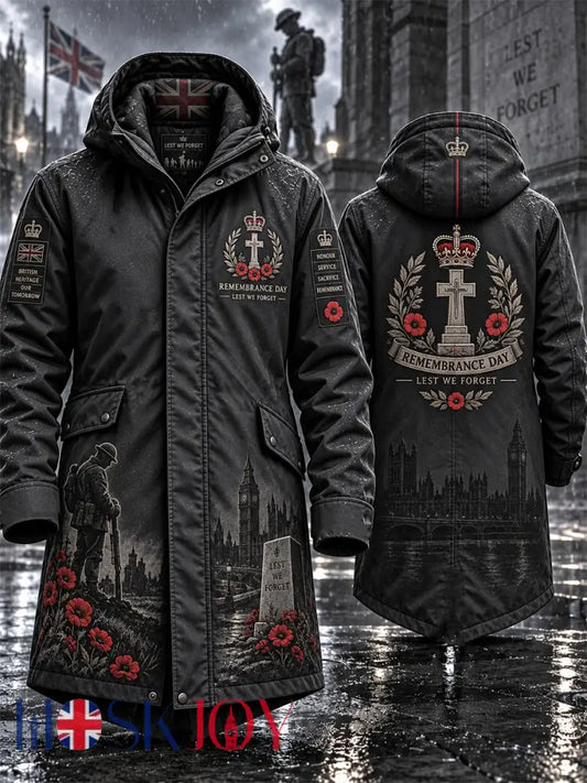 Men’s Remembrance Day Lest We Forget Long Coat - Black / S