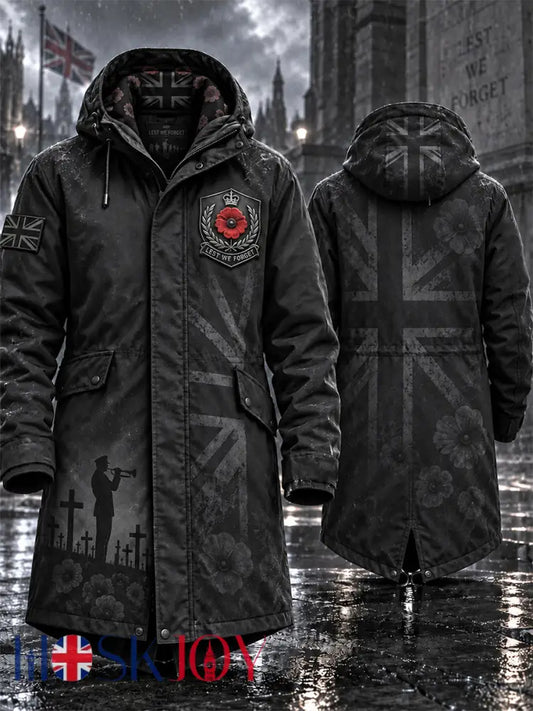 Men’s Remembrance Day Lest We Forget Long Coat - Black / S