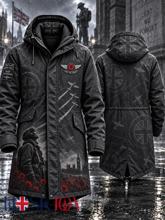 Men’s Remembrance Day Lest We Forget Long Coat - Black / S