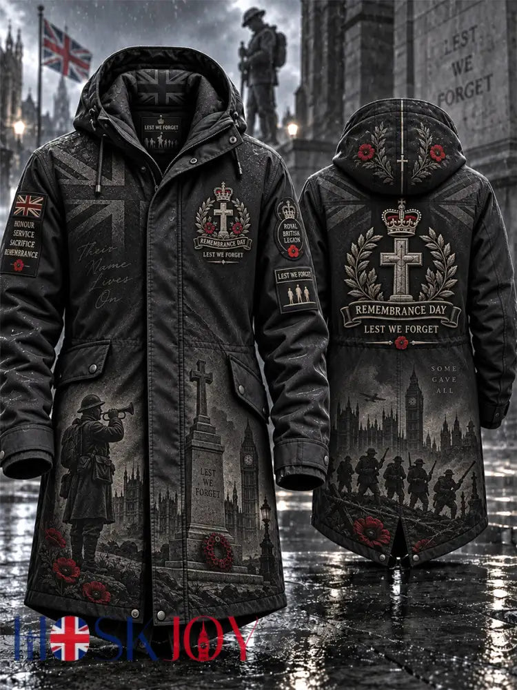 Men’s Remembrance Day Lest We Forget Long Coat - Black / S