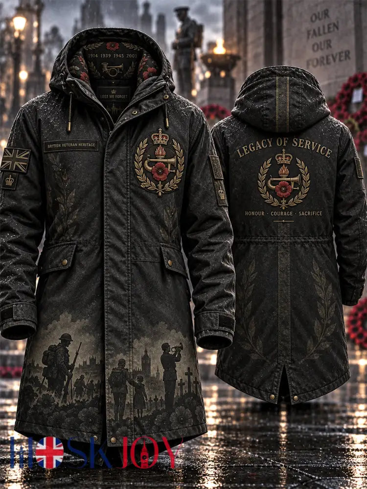Men’s Remembrance Day Lest We Forget Long Coat - Black / S