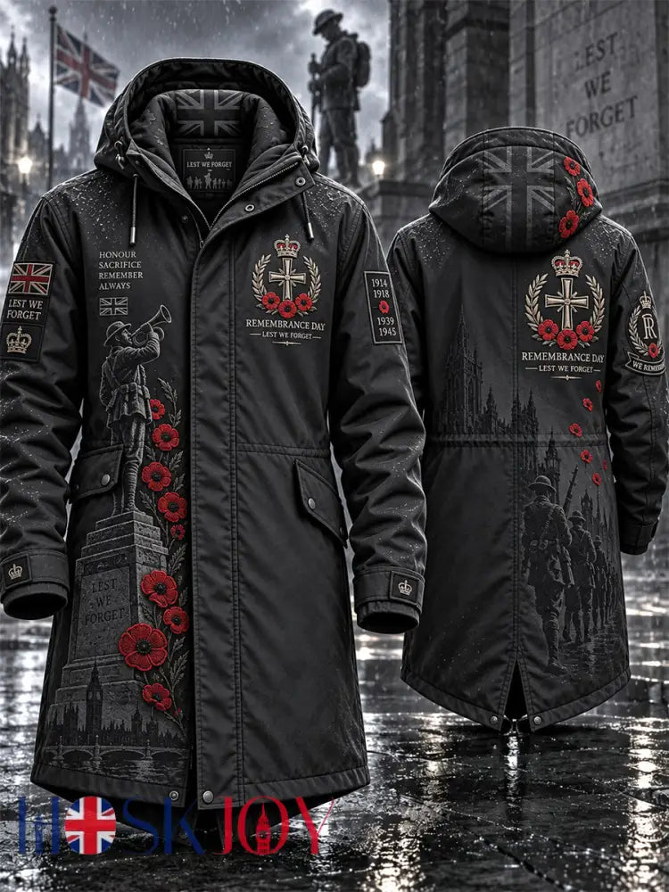 Men’s Remembrance Day Lest We Forget Long Coat - Black / S