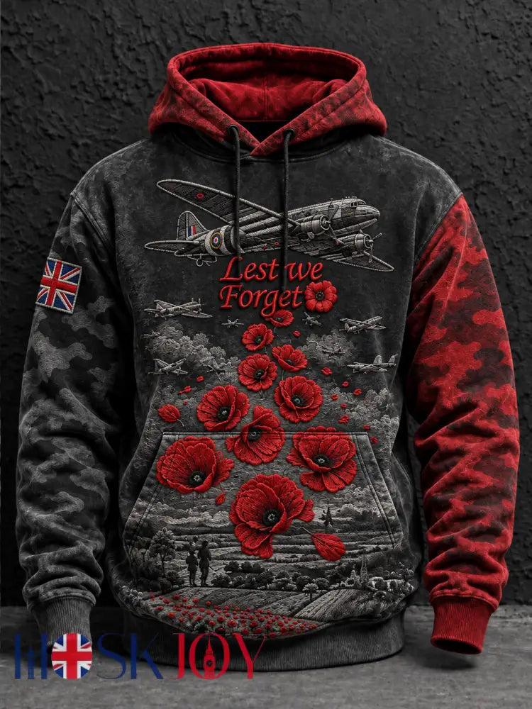 Men’s Remembrance Day Lest We Forget Oversized Hoodie - Black / S