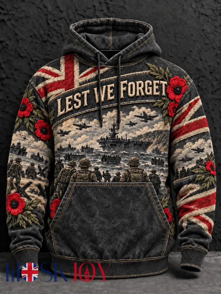 Men’s Remembrance Day Lest We Forget Oversized Hoodie - Black / S
