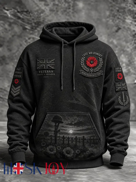 Men’s Remembrance Day Lest We Forget Pocket Hoodie - Black / S