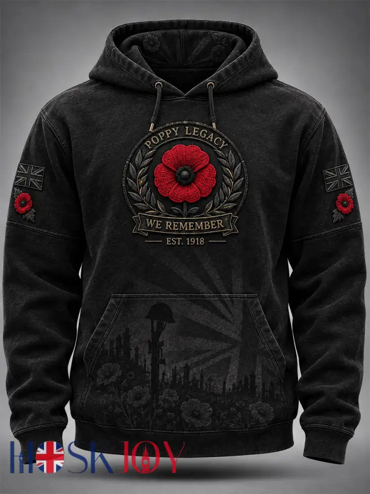 Men’s Remembrance Day Lest We Forget Pocket Hoodie - Black / S