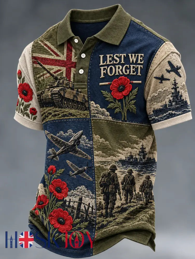 Men’s Remembrance Day Lest We Forget polo shirt - Army Green / S