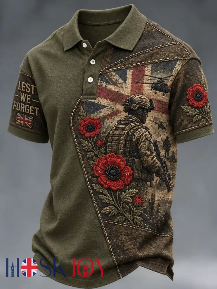 Men’s Remembrance Day Lest We Forget polo shirt - Army Green / S