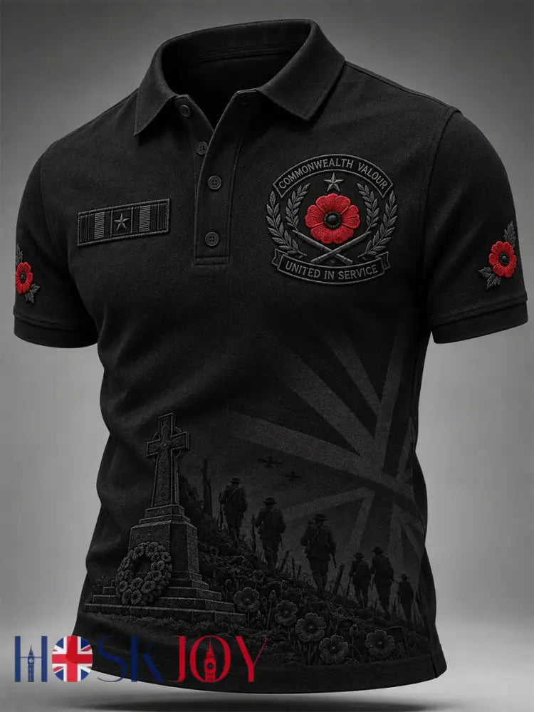 Men’s Remembrance Day Lest We Forget Polo Shirt - Black / S
