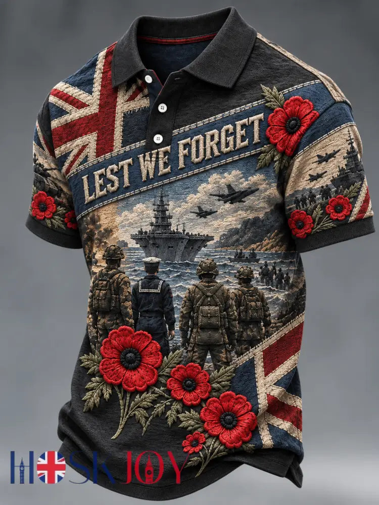 Men’s Remembrance Day Lest We Forget polo shirt - Black / S