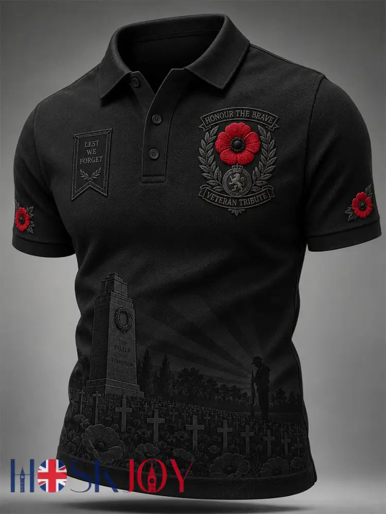 Men’s Remembrance Day Lest We Forget Polo Shirt - Black / S