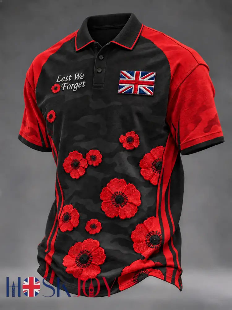 Men’s Remembrance Day Lest We Forget polo shirt - Black / S