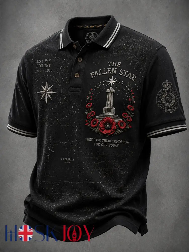 Men’s Remembrance Day Lest We Forget Polo Shirt - Black / S