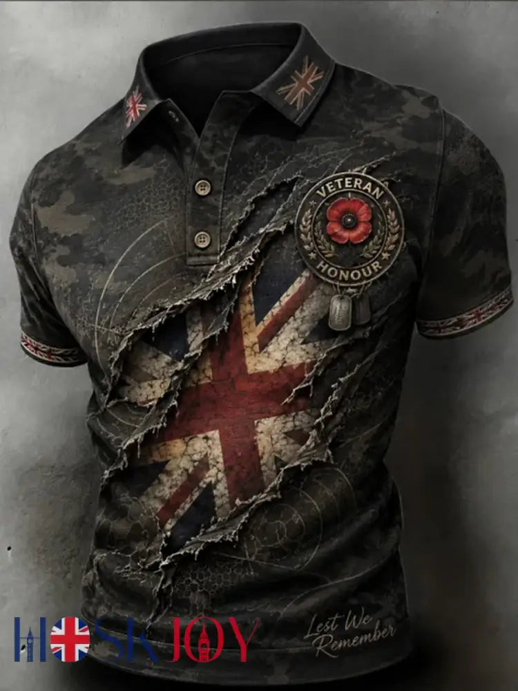 Men’s Remembrance Day Lest We Forget polo shirt - Black / S