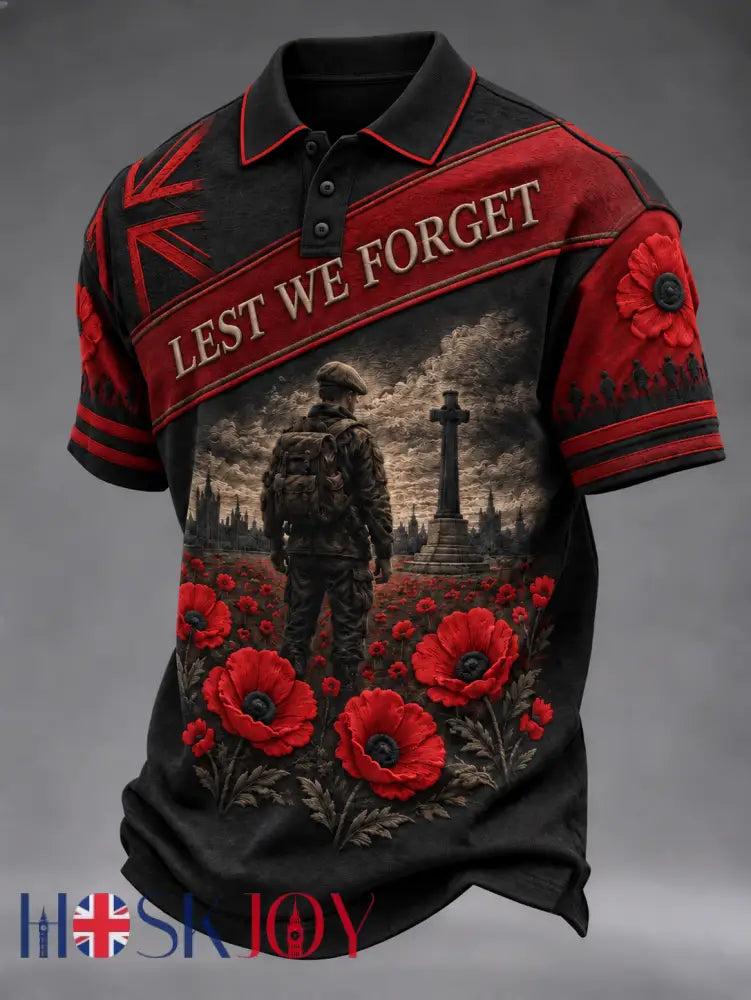Men’s Remembrance Day Lest We Forget polo shirt - Black / S