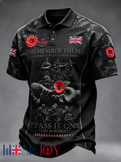 Men’s Remembrance Day Lest We Forget polo shirt - Black / S