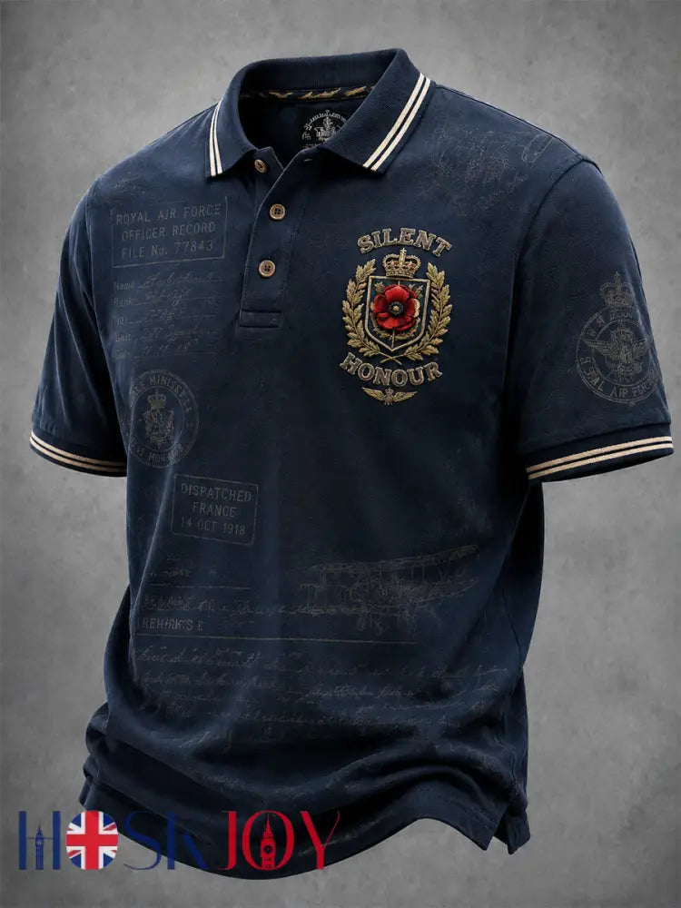 Men’s Remembrance Day Lest We Forget Polo Shirt - Deep Blue / S