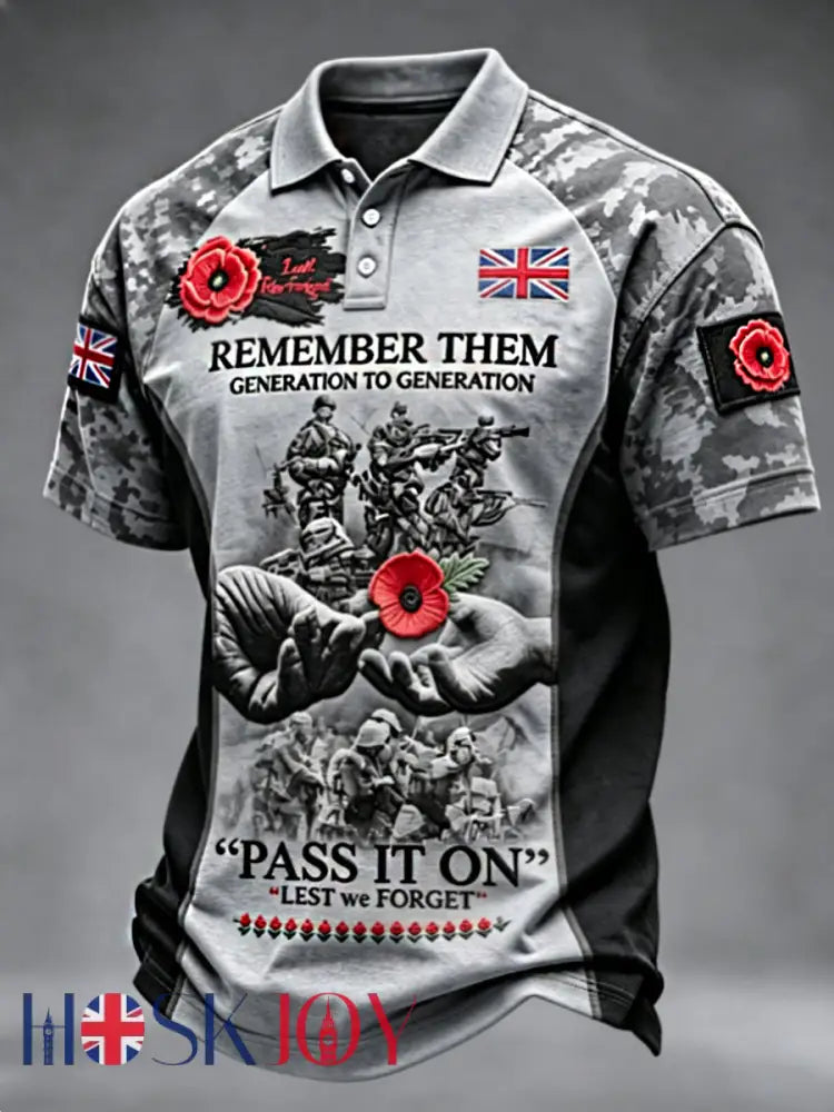 Men’s Remembrance Day Lest We Forget polo shirt - Gray / S