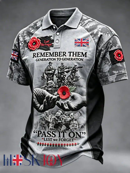 Men’s Remembrance Day Lest We Forget polo shirt - Gray / S