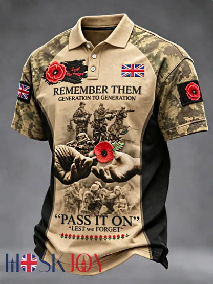 Men’s Remembrance Day Lest We Forget polo shirt - Khaki / S