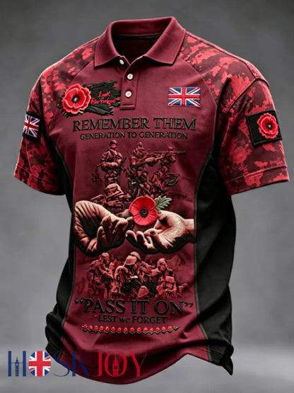 Men’s Remembrance Day Lest We Forget polo shirt - Red / S