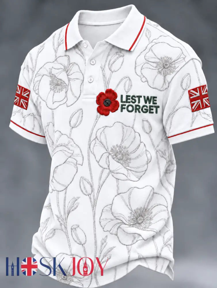 Men’s Remembrance Day Lest We Forget polo shirt - White / S