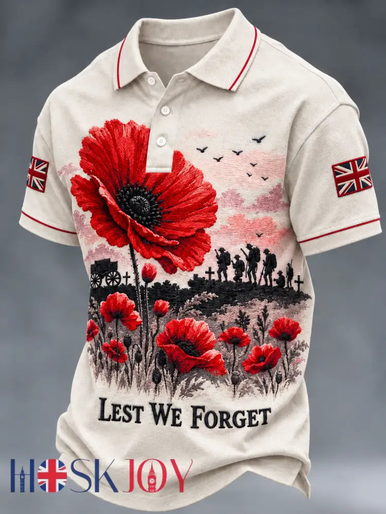 Men’s Remembrance Day Lest We Forget polo shirt - White / S