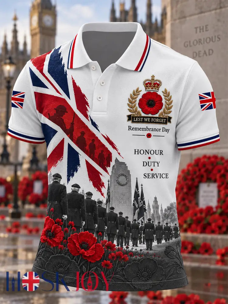 Men’s Remembrance Day Lest We Forget Polo Shirt - White / S