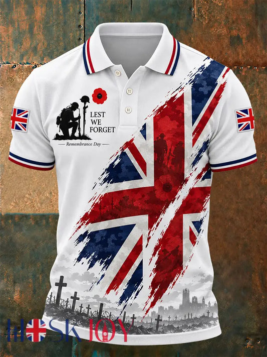 Men’s Remembrance Day Lest We Forget Polo Shirt - White / S