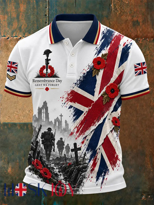 Men’s Remembrance Day Lest We Forget Polo Shirt - White / S