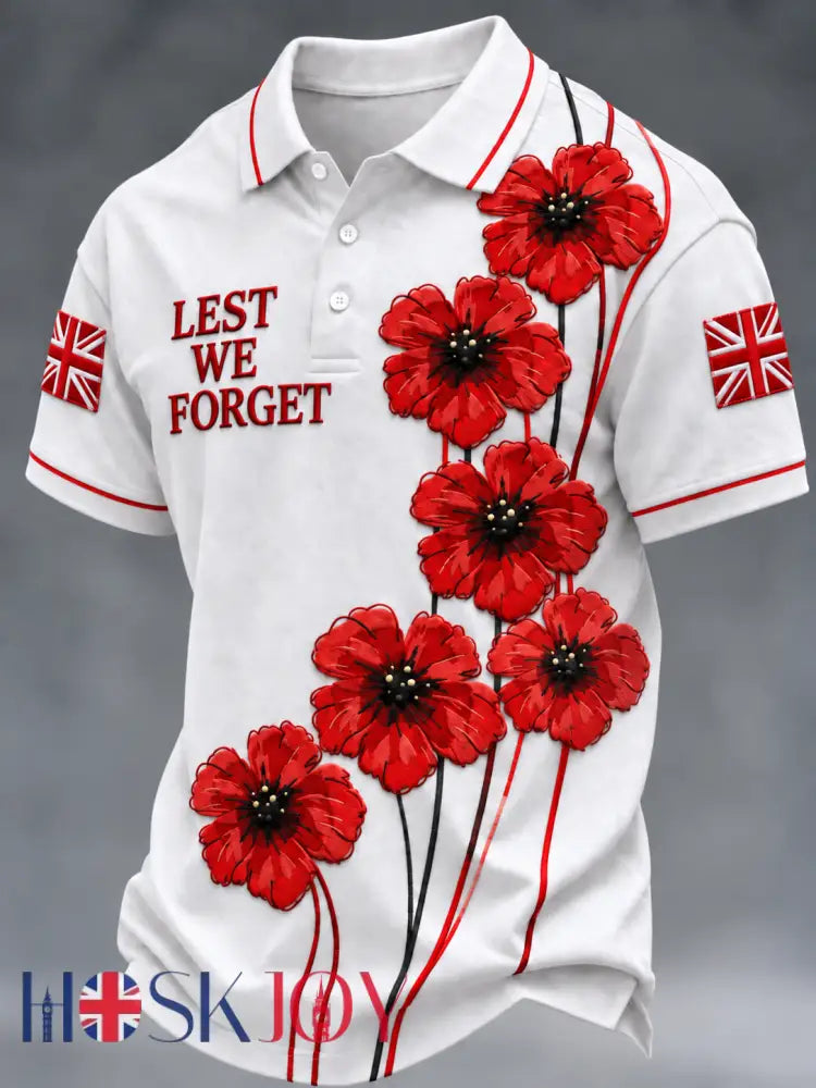 Men’s Remembrance Day Lest We Forget polo shirt - White / S