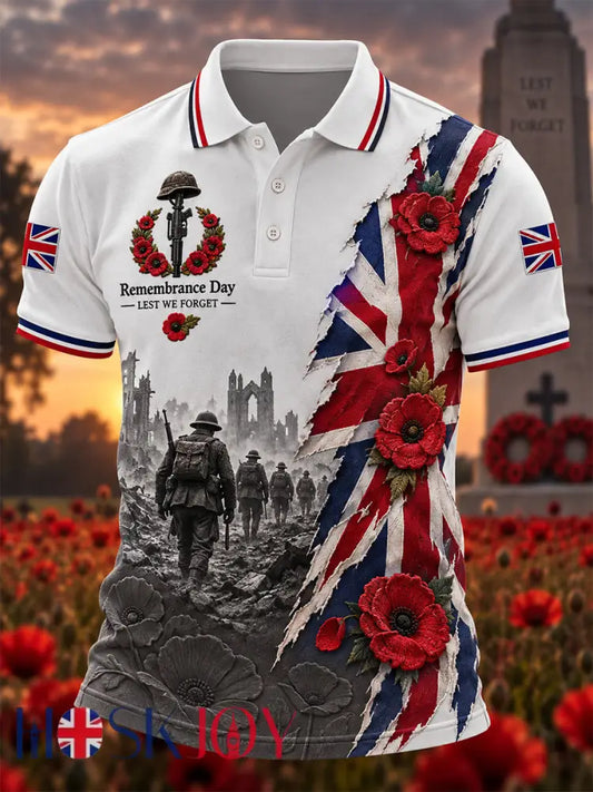 Men’s Remembrance Day Lest We Forget Polo Shirt - White / S